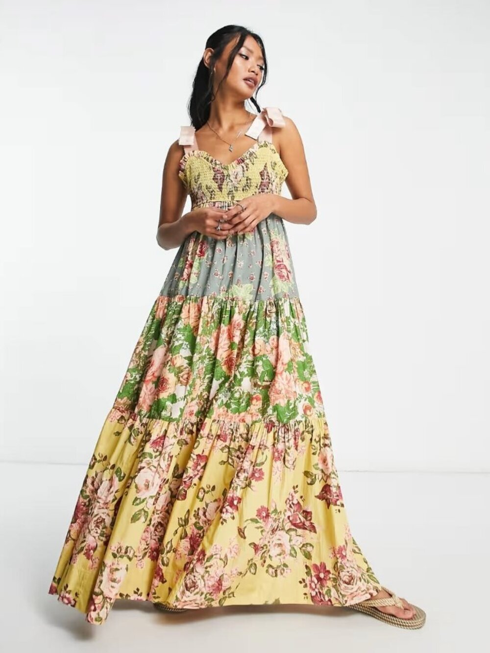 Free People Bluebell Mixed Floral Cotton Maxi Dress - Warm Combo - Size Medium